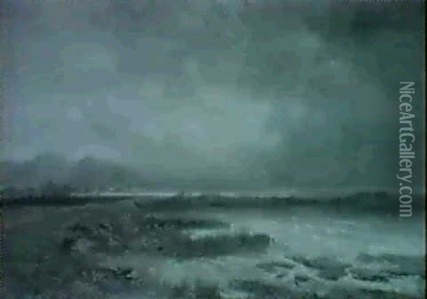 Aufziehendes Gewitter Am Starnberger See Oil Painting - Eduard Schleich the Elder