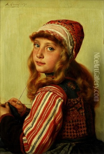 Portrait Of A Girl Oil Painting - Karel Ooms