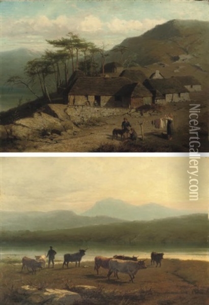 In De Hooglanden Van Schotland (+ Ochtend In De Hooglanden Van Schotland, The Highlands; Pair) Oil Painting - Conradyn Cunaeus