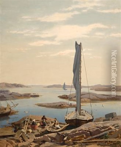 Piknik I Skjaergarden Oil Painting - Niels Bjornsen Moller