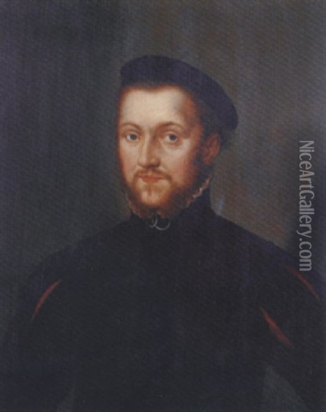 Portrait Of A Man, Aged 26, In A Black Doublet And White Shirt Oil Painting - Antonis Mor Van Dashorst