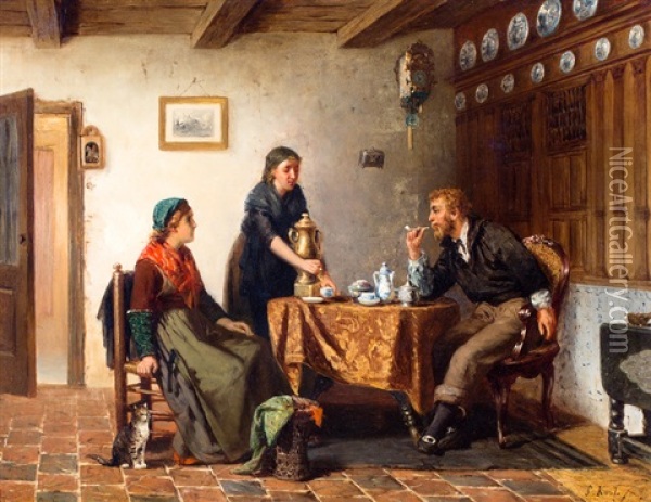 Aan De Koffietafel In Fries Binnenhuis Oil Painting - Sipke (Cornelis) Kool