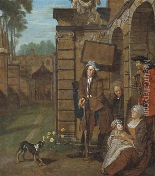 Figures At Rest By A Classical Building Oil Painting - Jan Josef Horemans the Elder