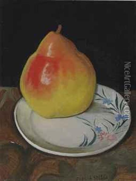 Pear On A Plate Oil Painting - Joseph Stella