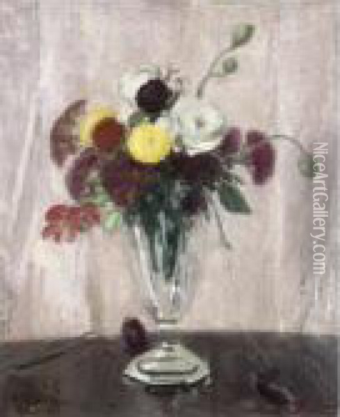 Sweet Sultana And Other Flowers In A Glass Vase Oil Painting - William Nicholson