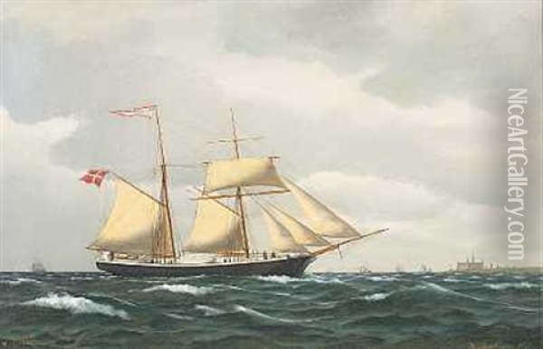 Marine Med Topsejlsskonnert Oil Painting - Carl Ludvig Thilson Locher