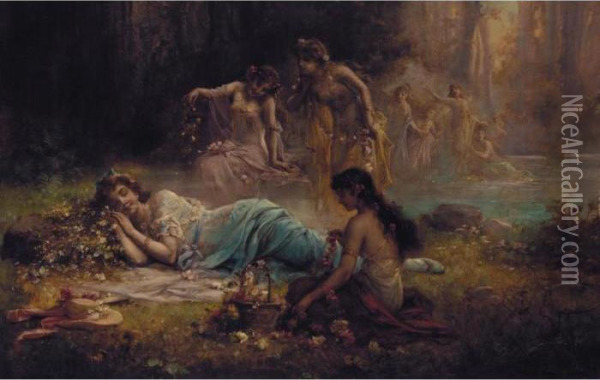 A Dream In The Forest Oil Painting - Hans Zatzka