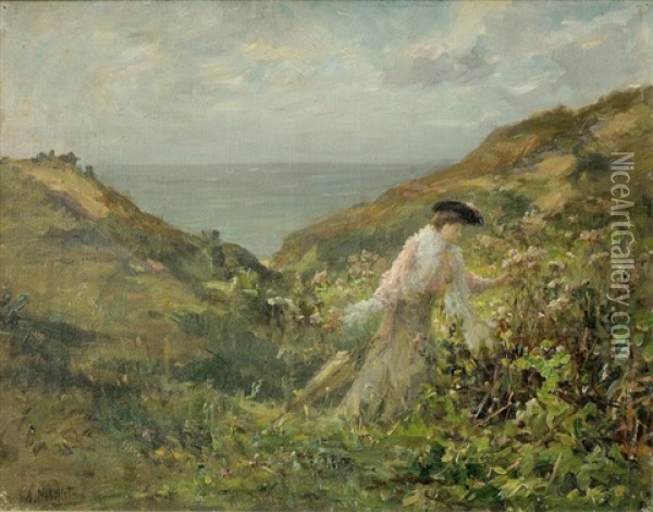 Femme Sur Une Cote Rocheuse Oil Painting - Auguste Nobillet