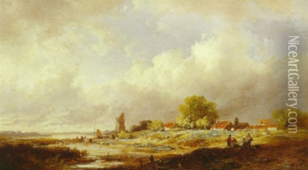 Village Anime Au Bord De Mer Oil Painting - Remigius Adrianus van Haanen