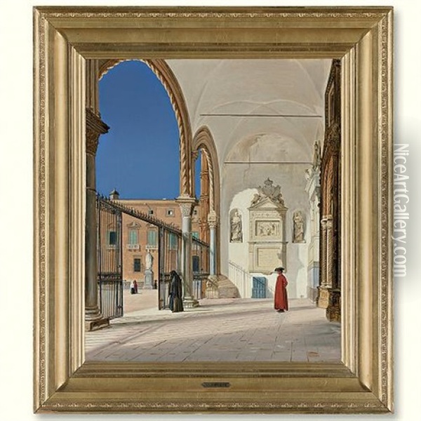 The Porch Of The Metropolitan Church In Palermo Oil Painting - Martinus Christian Wesseltoft Rorbye