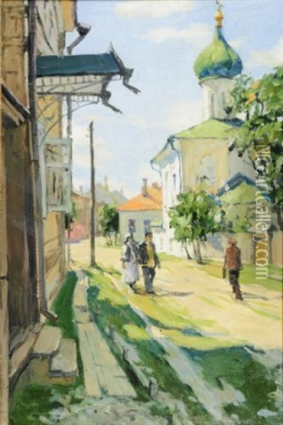 Scene De Rue En Ete A Pskov Oil Painting - Arnold Borisovich Lakhovsky