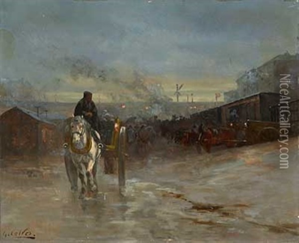 Verladebahnhof Am Abend Oil Painting - Leon Georges Calves