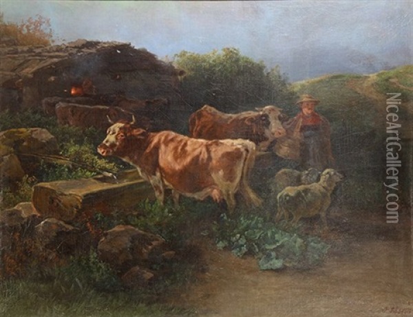 Frissan (north Holland) Scene With Cattle And Sheep Oil Painting - Anton Mauve