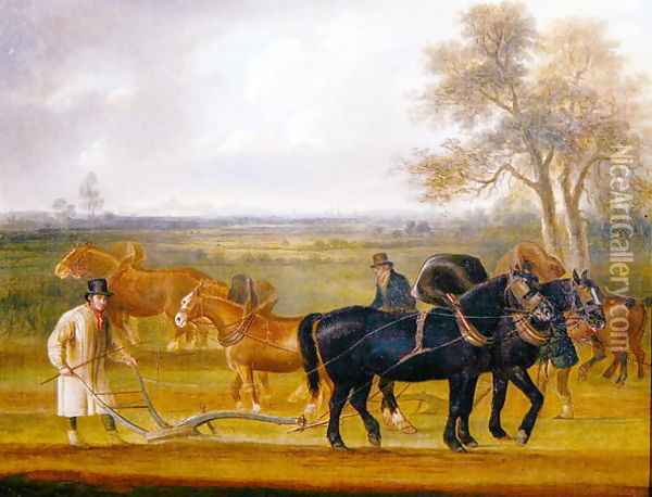 Cruckton ploughing match with four teams of horses, 1813 Oil Painting - Thomas Weaver