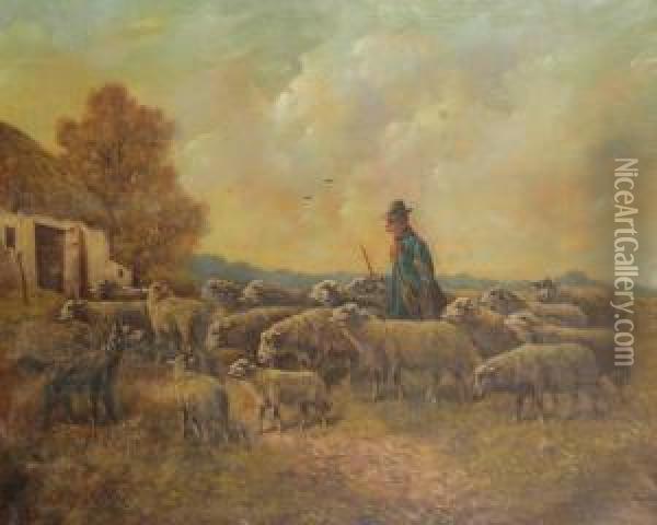 Herder Met Kudde Oil Painting - Paul Henry Schouten