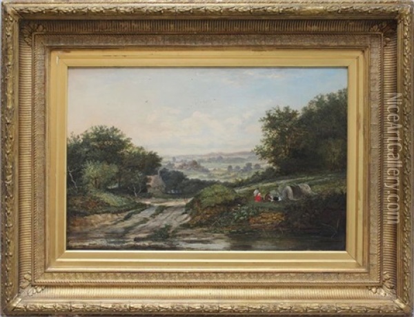 Weite, Englische Landschaft Mit An Lagerfeuer Rastenden Bauern Oil Painting - Walter Heath Williams