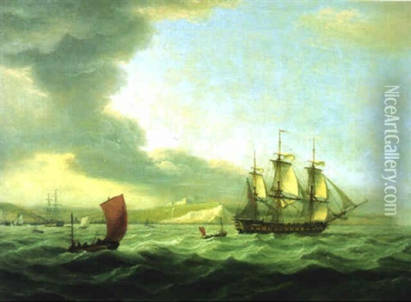 An East Indiaman And Other Shipping Off Dover Oil Painting - Thomas Luny