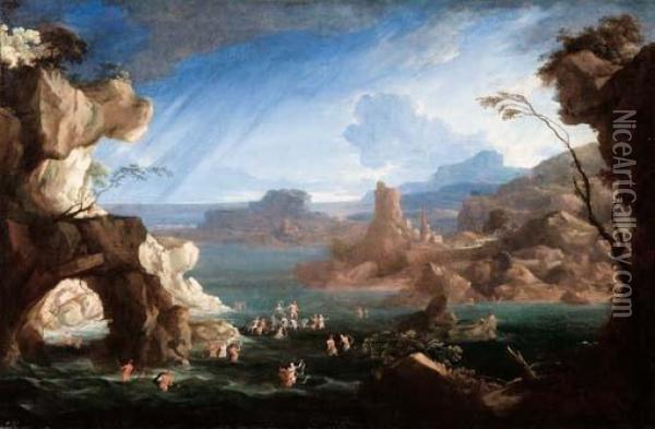 Paesaggio Roccioso Con Trionfo Di Galatea Oil Painting - Hendrik Frans Van Lint