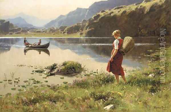 Rowing ashore Oil Painting - Hans Dahl