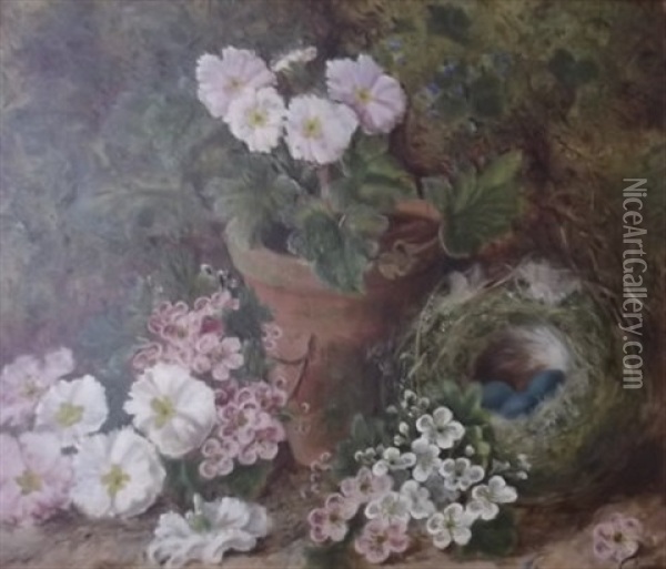 A Still Life Of Flowers With Oil Painting - Oliver Clare