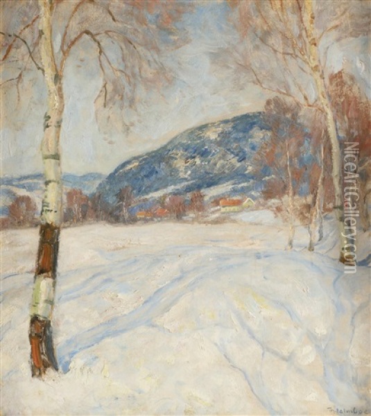 Vinterlandskap Oil Painting - Thorolf Holmboe