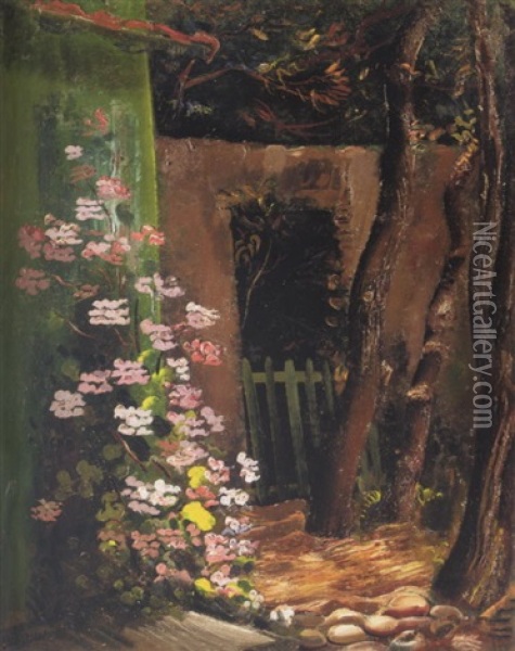 Flowers In The Yard Oil Painting - Boris Dmitrievich Grigoriev