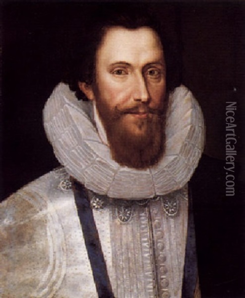 Portrait Of Robert Devereux, 2nd Earl Of Essex, Wearing A Grey Jacket And Ruff Oil Painting - Marcus Gerards the Younger