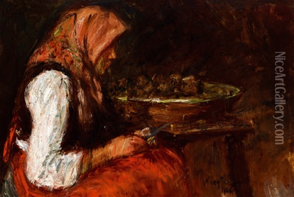 The Artist's Mother In The Kitchen Oil Painting - Istvan Nagy