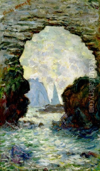 L'aiguille Vue A Travers La Porte D'amont Oil Painting - Claude Monet