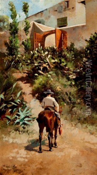 La Vuelta Al Cortijo Oil Painting - Josep (Jose) Cusachs y Cusachs