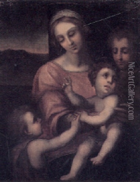 Madonna And Child With St. John And Male Saint Oil Painting - Domenico Puligo