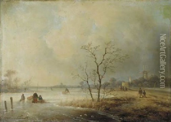 Winter Activities Oil Painting - Johannes Franciscus Hoppenbrouwers