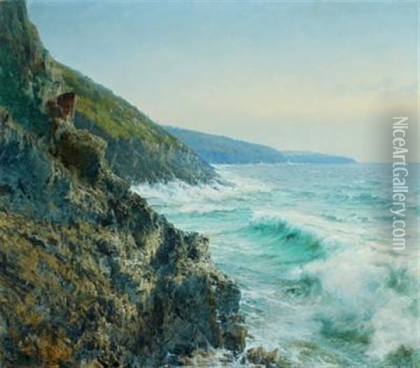 Rocky Coast, Bornholm Oil Painting - Peder Jacob Marius Knudsen
