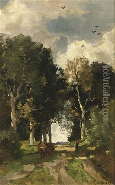 A Peasant On A Country Lane Oil Painting - Theophile De Bock