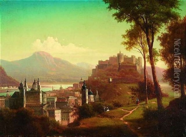 Blick Auf Salzburg Mit Dem Dom Und Der Festung Hohensalzburg Oil Painting - Ferdinand Lepie