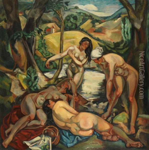 Les Baigneuses Oil Painting - Andre Favory