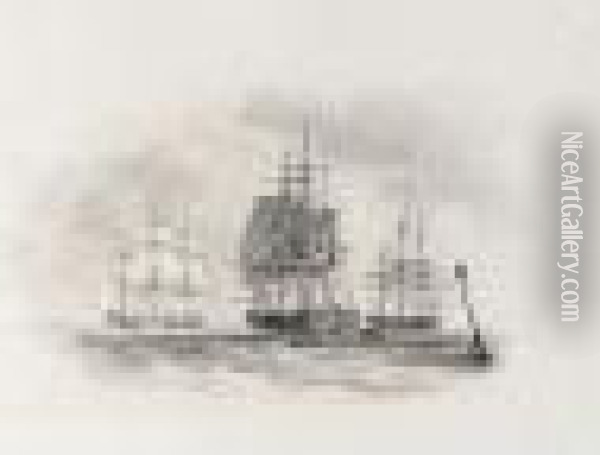 The French Raam Taken By Captain Carteret Of H.m.s. Naird Oil Painting - Nicholas Pocock