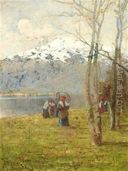 Autumn By The Lake Oil Painting - Ludovico Cavaleri