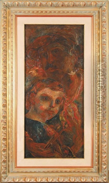 Autoportret Z Dziewczynka Oil Painting - Tadeusz (Tade) Makowski