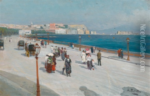 Promenade In Neapel Mit Blick Auf Den Vesuv Oil Painting - Attilio Pratella