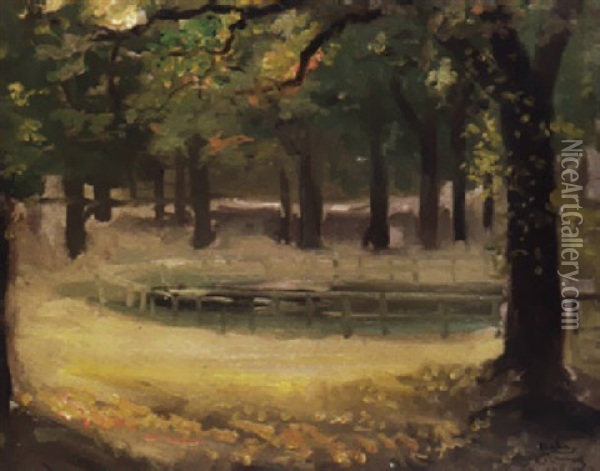 Pond In Hyde Park Oil Painting - Theodore Casimir Roussel