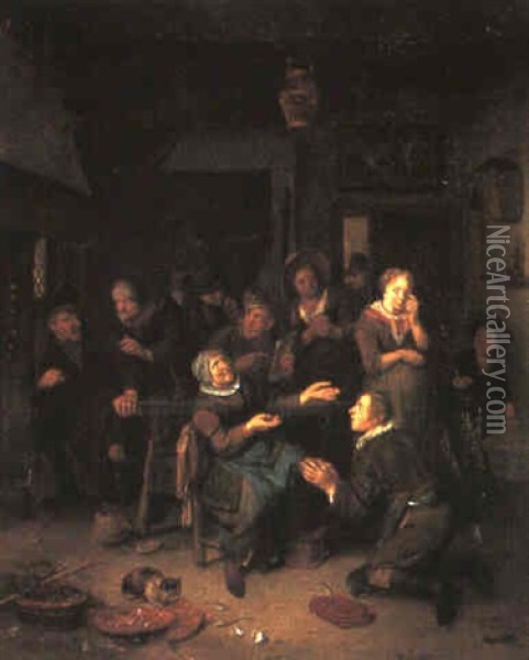 Figures In An Interior Oil Painting - Richard Brakenburg