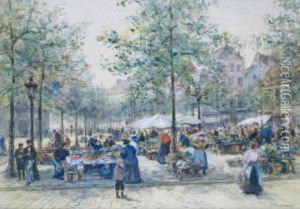 La Place Du Marche Oil Painting - Alphonse Pecquereau