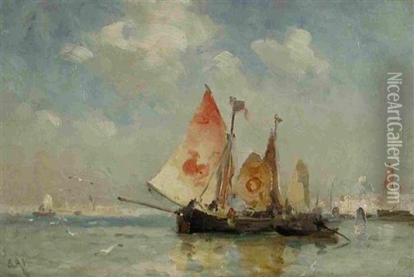 Fishing Vessels Off Venice Oil Painting - Edmund Aubrey Hunt