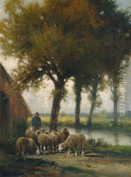 Shepherd And His Flock Oil Painting - Adolf Kaufmann