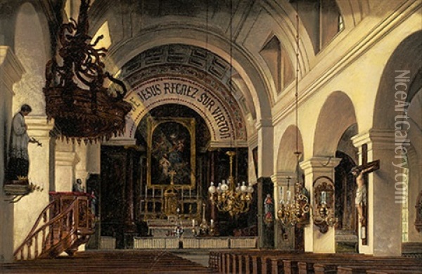 Interieur Einer Kirche In Virton Oil Painting - Hugo Jaeckel
