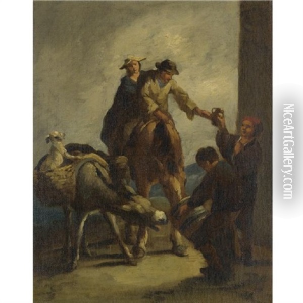 Water Sellers With A Donkey Oil Painting - Eugenio Lucas Velazquez