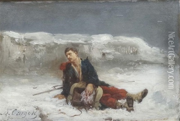 Soldat Francais Blesse Dans La Neige Oil Painting - Alphonse Chigot