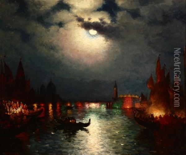 Venetian Nocturne Oil Painting - Richard Dey de Ribcowsky