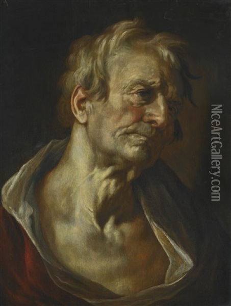 Portrait Of An Elderly Man Wearing A Red And White Coat With An Open Neck Oil Painting - Abraham Bloemaert